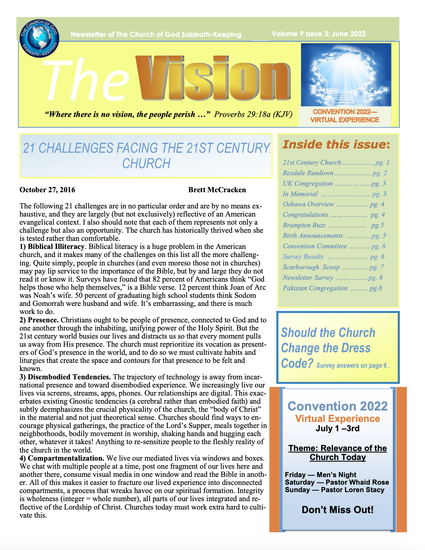 The Vision Newsletter - January 2022, Church of God Sabbath Keeping